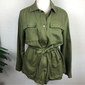 NEW Nicole Miller New York Olive Green Linen Blend Jacket with Belt-SZ XL